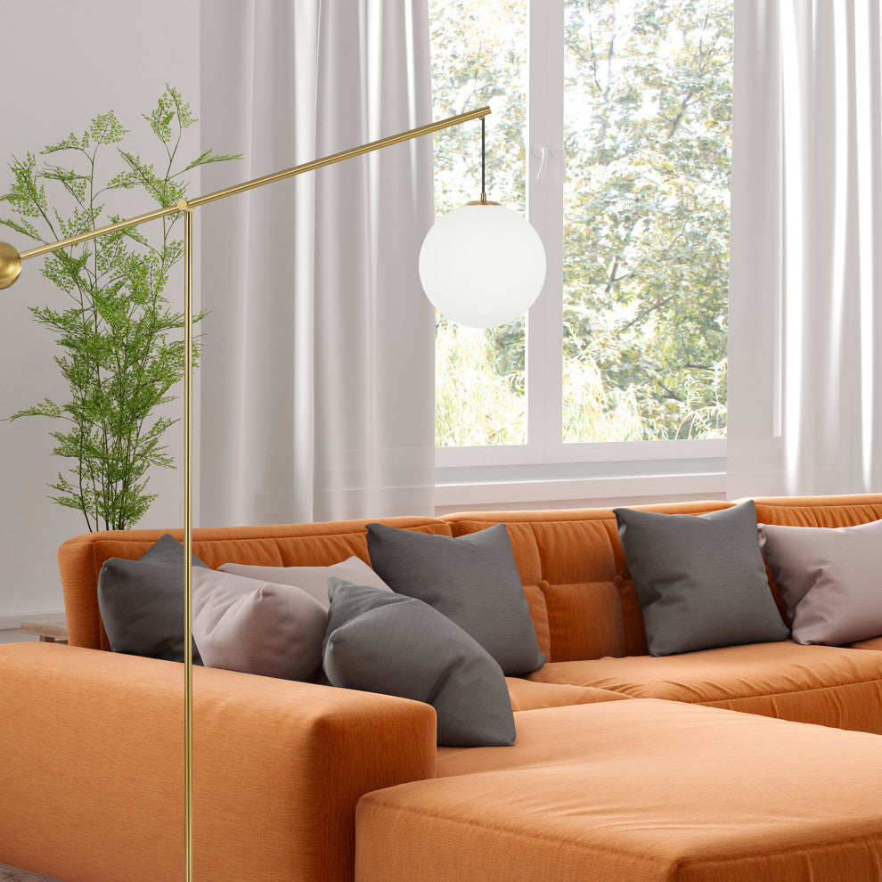 Holly Transitional 1 Light Aged Brass White Metal Floor Lamp