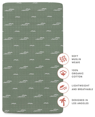 Crib Sheet, GOTS Certified Organic Muslin Cotton, Ocean Waves