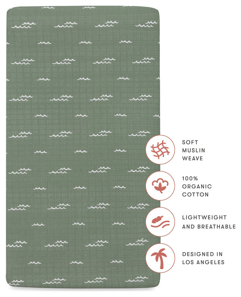 Crib Sheet, GOTS Certified Organic Muslin Cotton, Ocean Waves