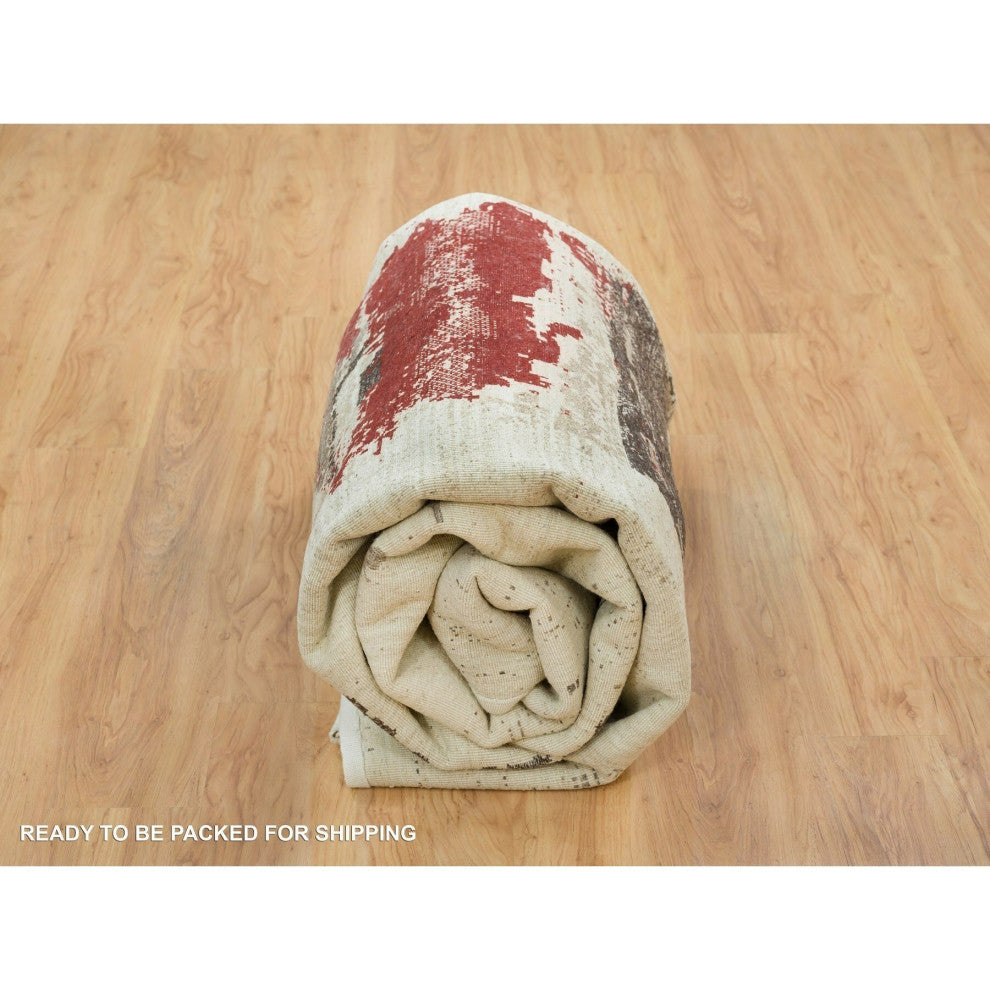 Parchment White Hand Knotted Lori Buft Gabbeh Wool Oriental Rug, 8'3"x11'3"
