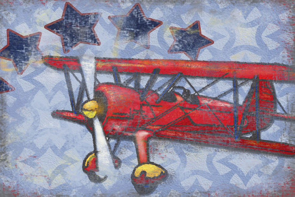 Marmont Hill, "Biplane Stars" by Reesa Qualia Painting on Wrapped Canvas, 45x30