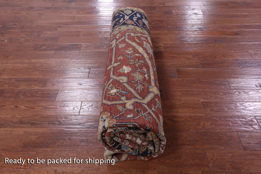 9' 0" X 11' 11" Hand-Knotted Persian Fine Serapi Wool Rug - Q14698