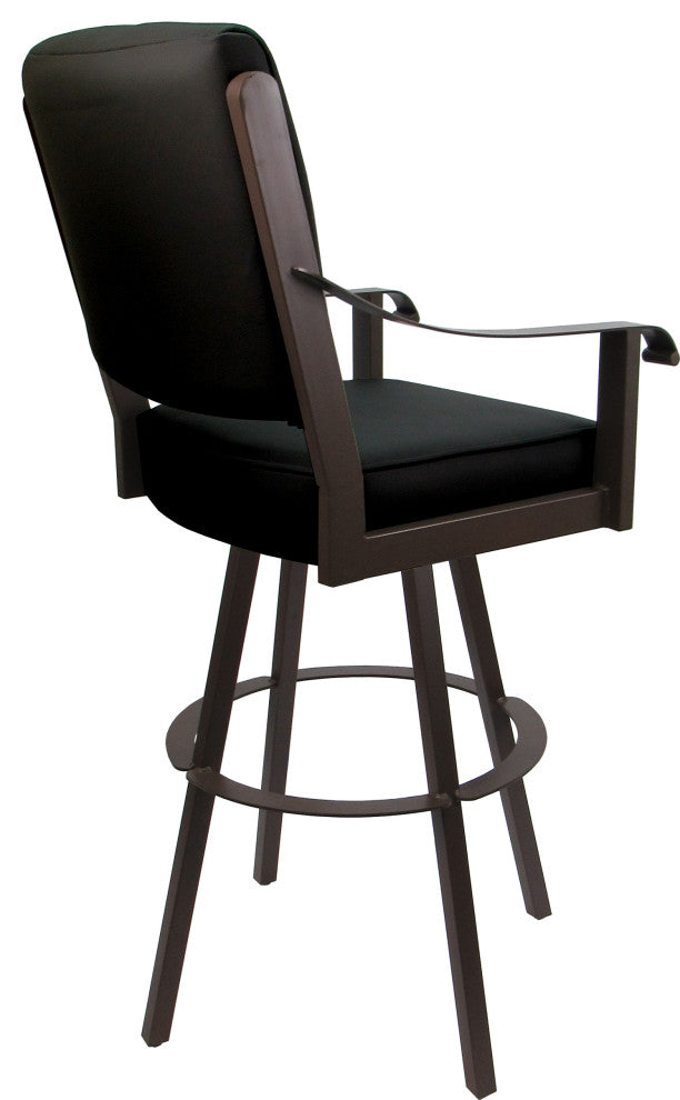 Leather Swivel Metal Bar Stool - Memphis on Warren Base, Black Leather on Brown, 26"