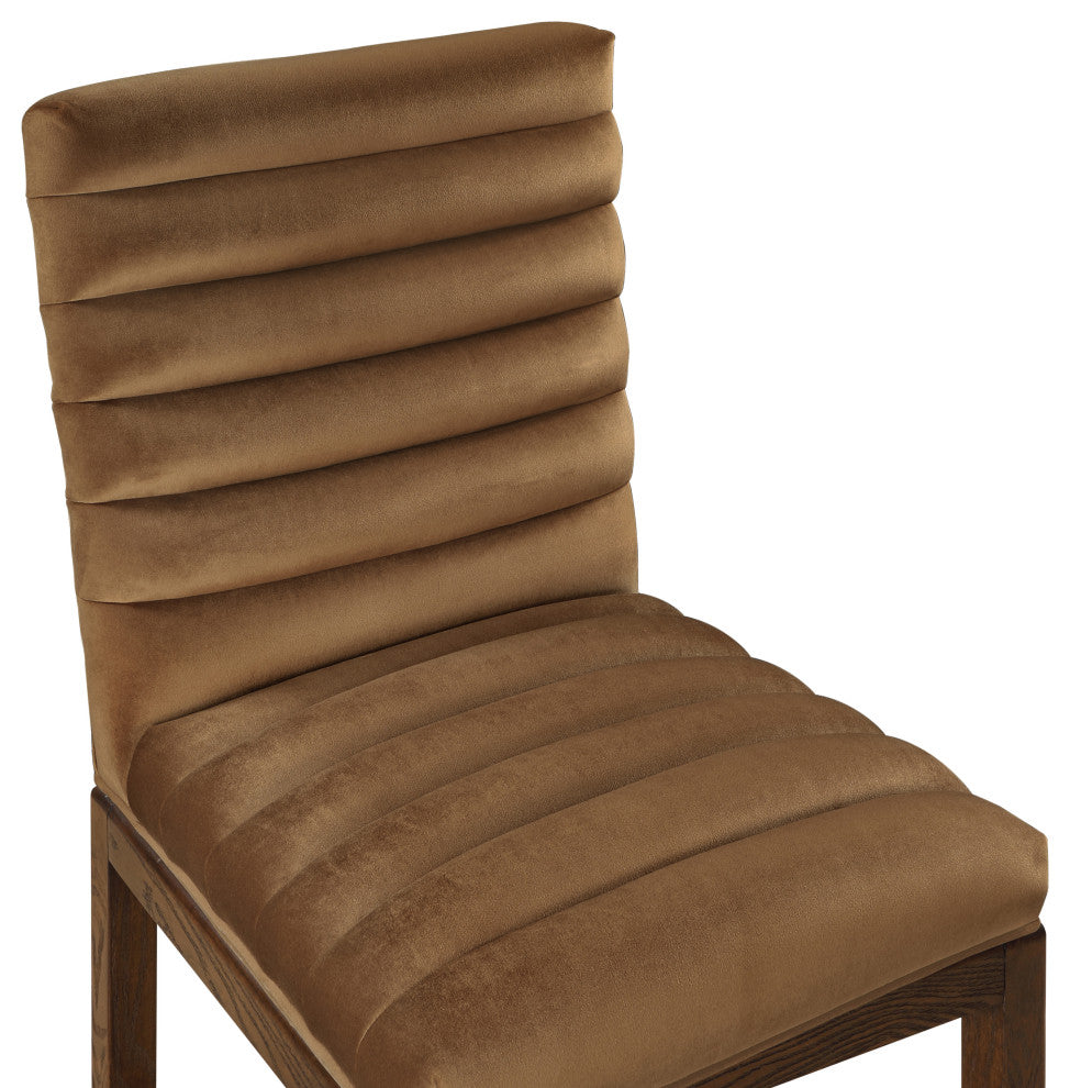 Evelyn Upholstered Dining Chair, Saddle, Velvet, Walnut Finish
