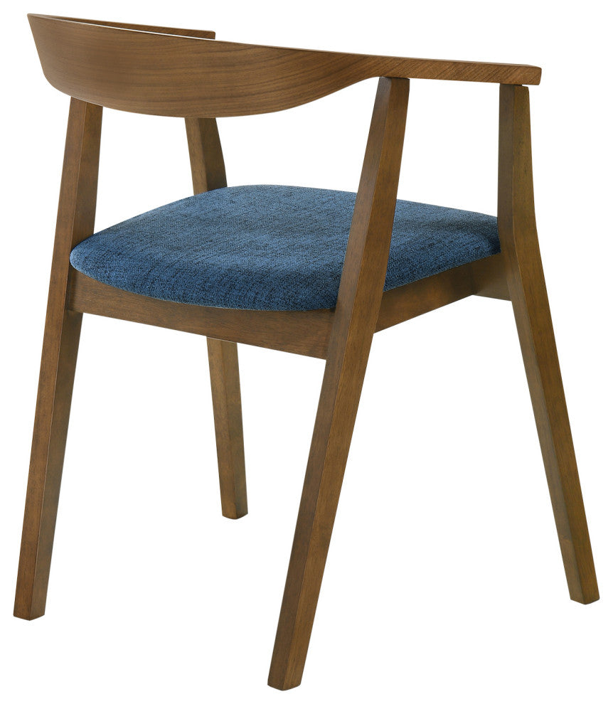 Santana 7-Piece Round Walnut Wood Dining Table Set With Blue Fabric