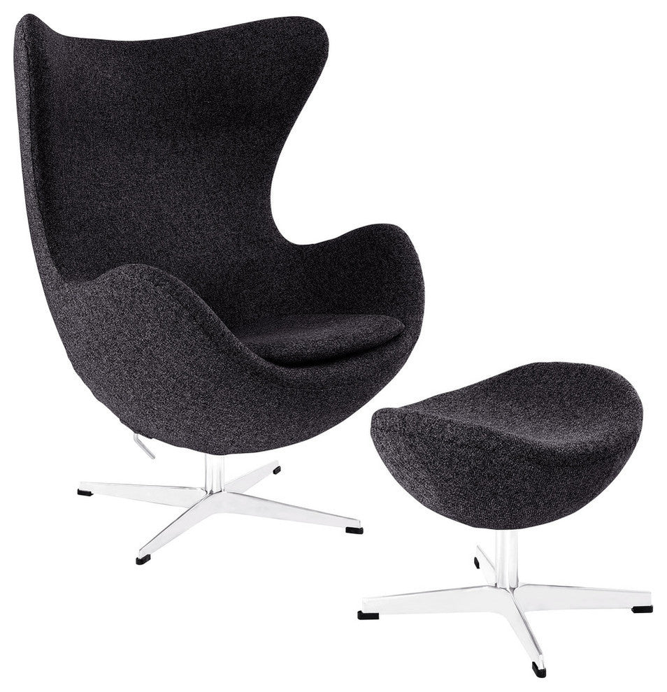 Modern Contemporary Living Room Lounge Chair and Ottoman Set Dark Gray