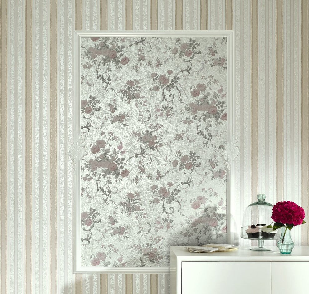 Classic Moments, Romantic Renaissance Striped Damask Cream Wallpaper Sample