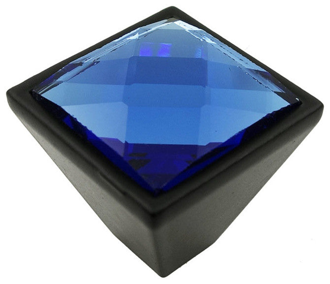 MultiFaceted Blue Aquamarine Black Metal Square Frustum Knob