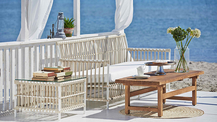 Caroline Exterior Side Table, Glass Top, Dove White
