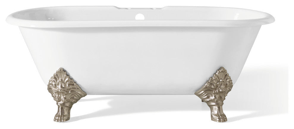 Cheviot Products Carlton Cast Iron Bathtub With Faucet Holes, Brushed Nickel
