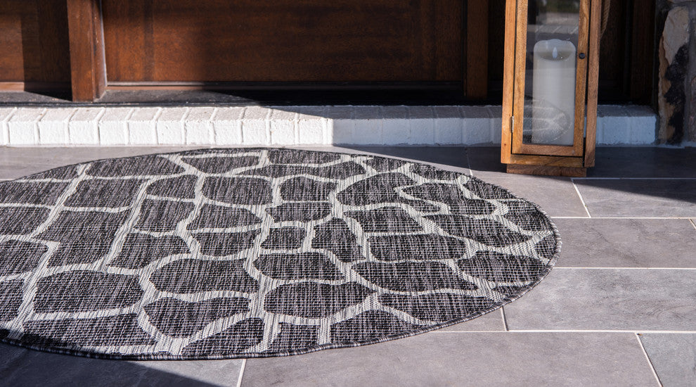 Rug Unique Loom Outdoor Safari Dark Gray Round 4' 0 x 4' 0