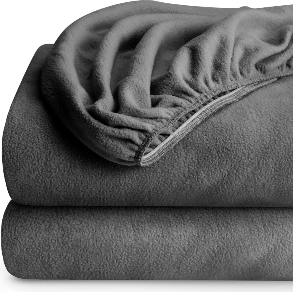 Bare Home Fleece Fitted Bottom Sheet Multi-Pack, Gray, Twin Xl, Set of 2