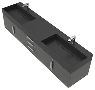 CastelloUSA Amazon 84" Wall Mounted Bathroom Vanity Set, Black, Black Top, Brushed Nickel