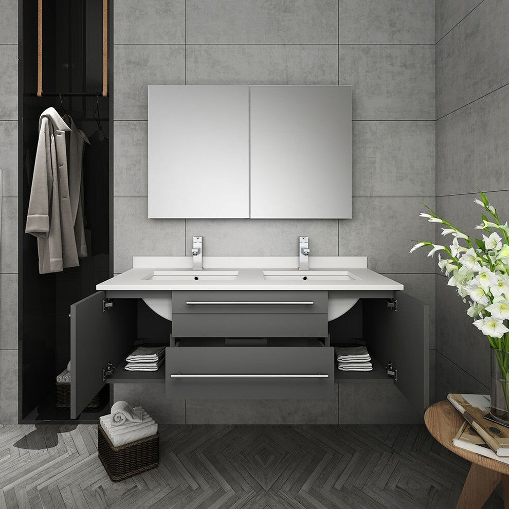 Fresca Lucera 48" Wall Hung Double Sink Bathroom Vanity With Medicine Cabinet
