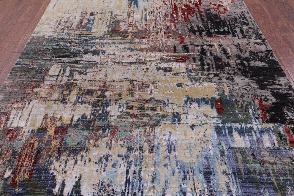 6' 0" X 8' 10" Abstract Hand Knotted Wool and Silk Rug Q8889