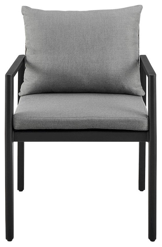 Outdoor Patio Dining Chairs with Arms in Aluminum with Gray Cushions - Set of 2
