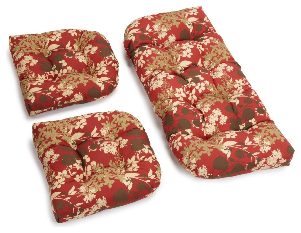 U-Shaped Spun Polyester Tufted Settee Cushion Set, Set of 3, Lisbon
