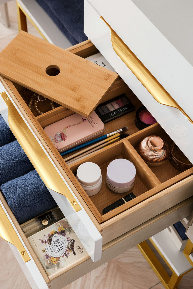 Columbia 59" Double Vanity  White Radiant Gold, White Composite Top