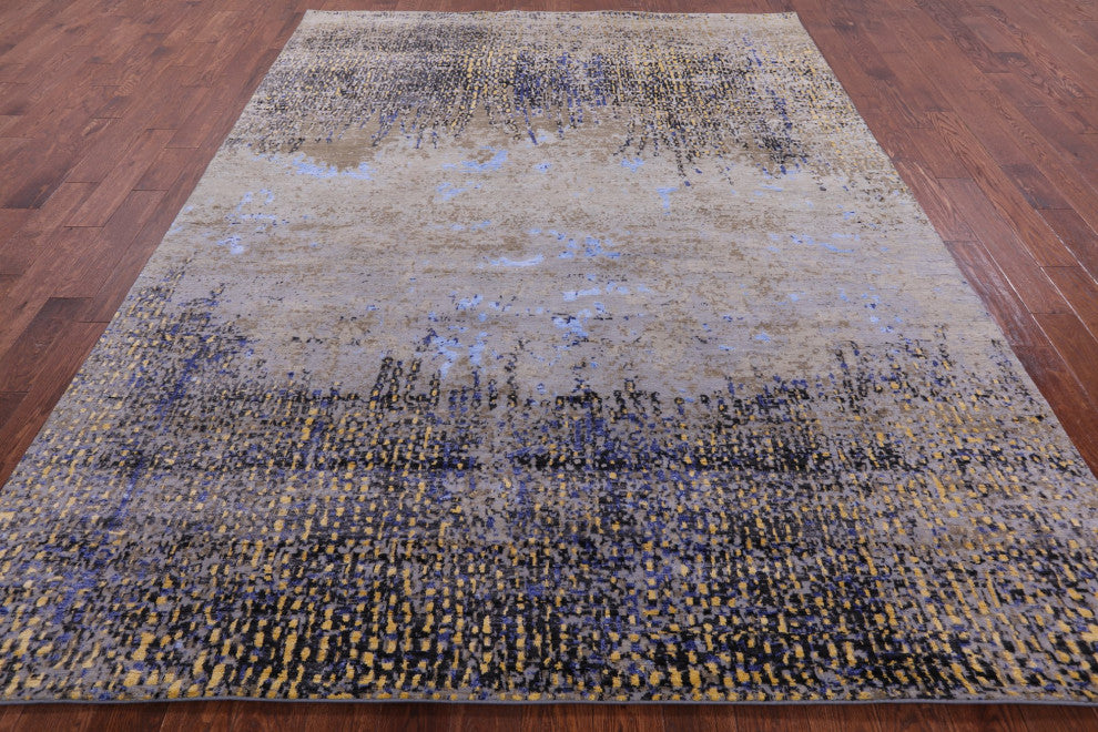 8' 1" X 10' 8" Wool and Silk Abstract Hand Knotted Rug Q7042