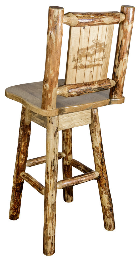 Glacier Country Counter Height Swivel Bar Stool With Laser Engraved Moose