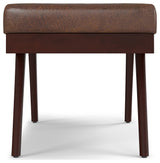 Chanelle Solid Hardwood Mid Century Ottoman Bench, Distressed Chestnut Brown