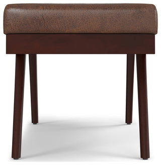 Chanelle Solid Hardwood Mid Century Ottoman Bench, Distressed Chestnut Brown