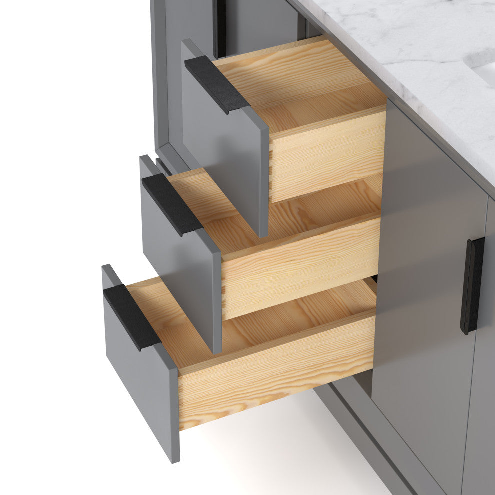 Elizabeth 60" Double Sink Carrara White Marble Vanity, Cashmere Gray