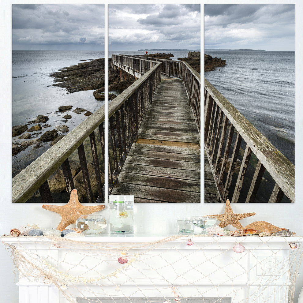 "Wooden Pier on North Irish Coastline" Metal Wall Art, 3 Panels, 36"x28"