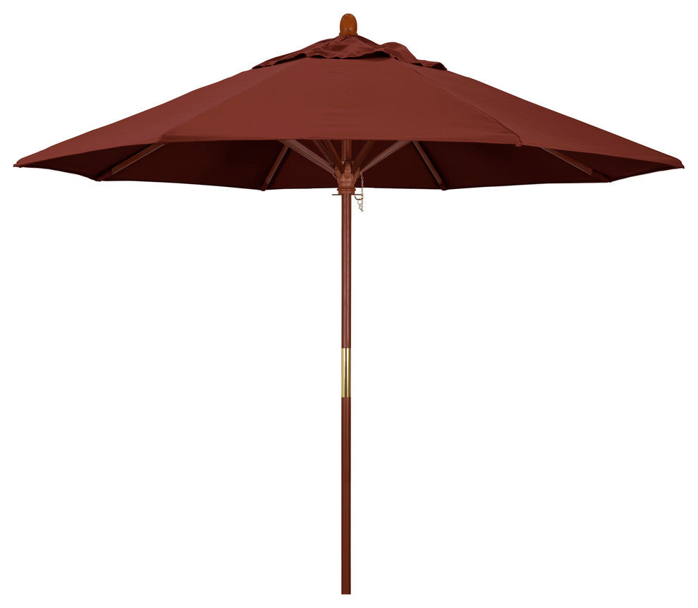 9' Square Push Lift Wood Umbrella, Sunbrella, Henna