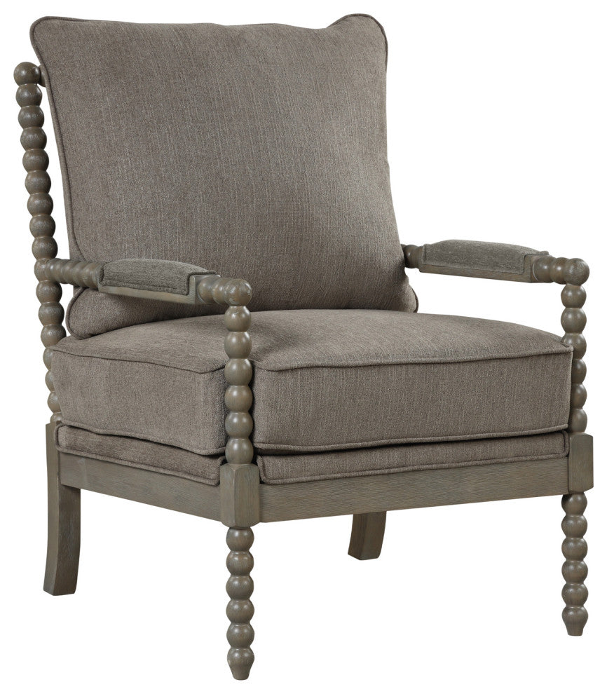 Hanako Transitional Accent Chair with Cushioned Wooden Arms, Taupe/Antique Grey