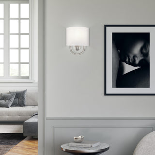 Stratton 1 Light Brushed Nickel ADA Sconce with Hand Crafted Off-White Shade