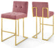 Privy Gold Stainless Steel Performance Velvet Bar Stool Set of 2 Gold Dusty Rose