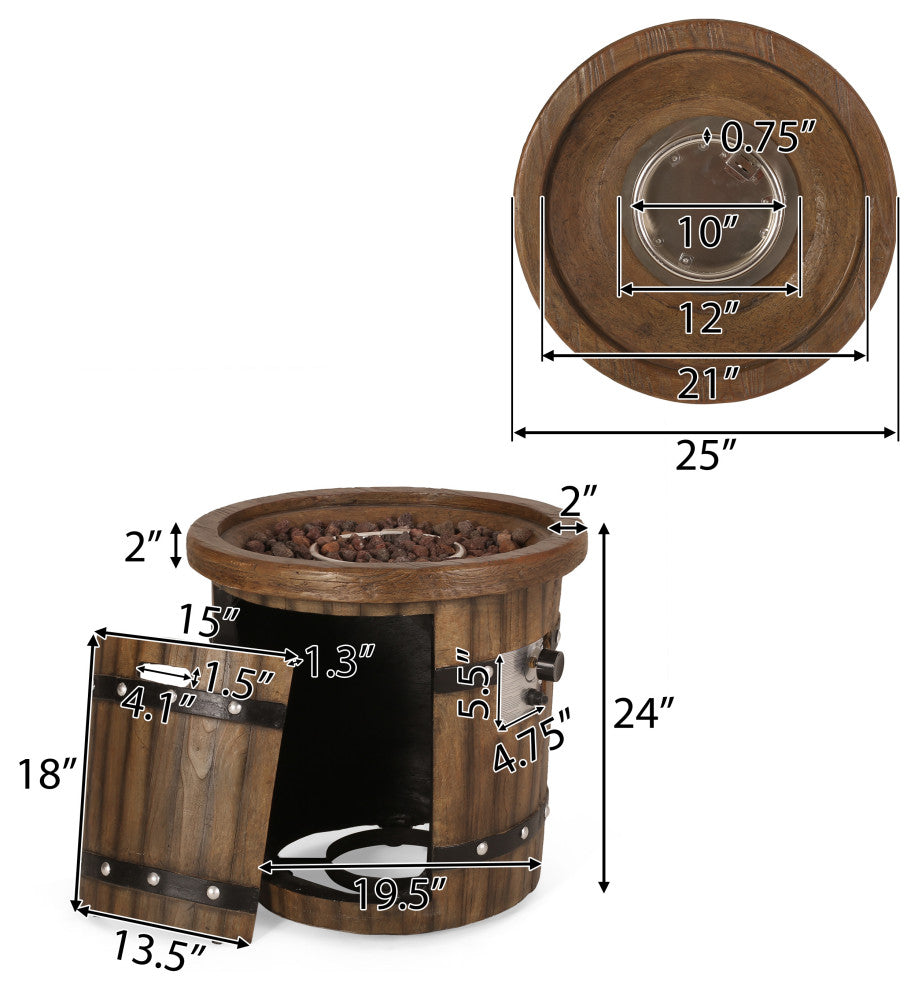 GDF Studio Muriel Outdoor 25" Concrete Round Fire Pit 40K BTU, Dark Brown