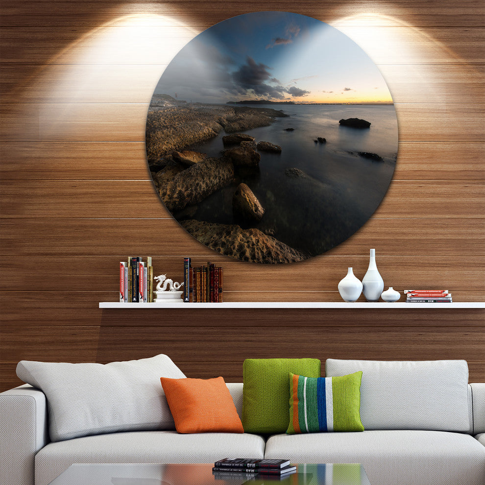 Dark Sydney Coastline, Seashore Round Wall Art, 11"