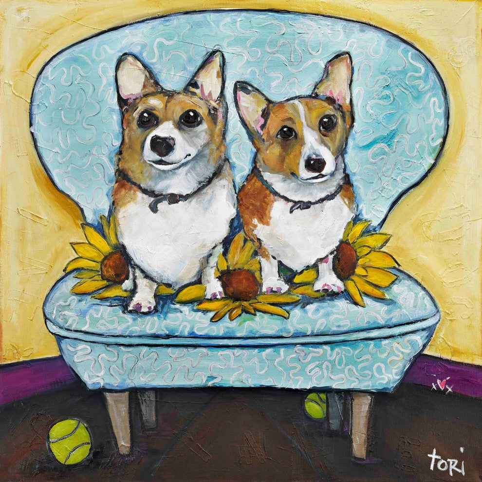"Corgi's In Chai" Painting Print on Canvas by Tori Campisi