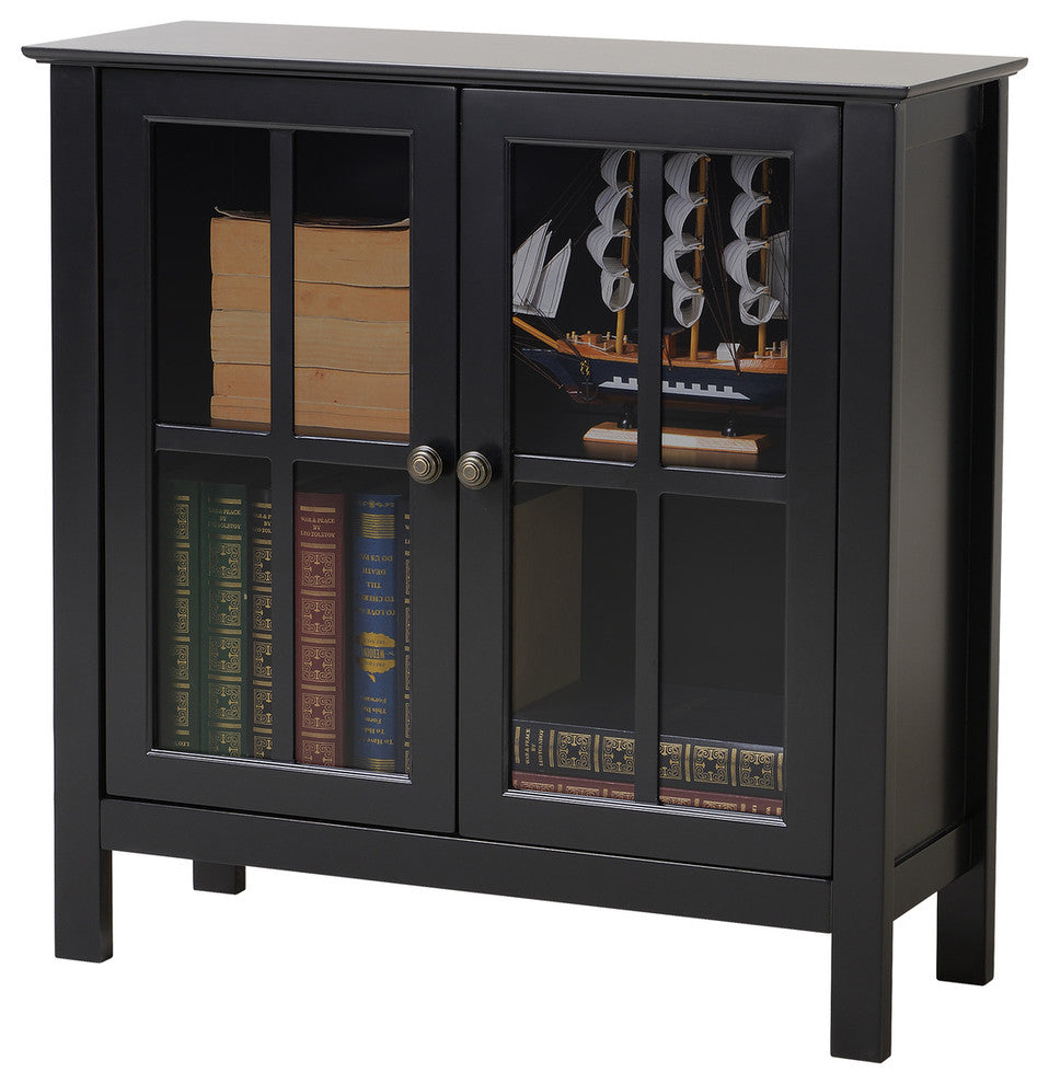 Os Home And Office Black Glass Door Accent And Display Cabinet