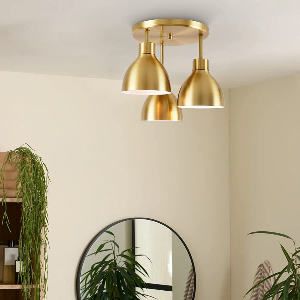 3 Light Close To Ceiling Light Fixture, Bronze Finish, Modern Semi Flush Mount