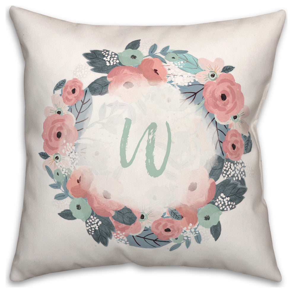 W Monogram Wreath 18x18 Spun Poly Pillow