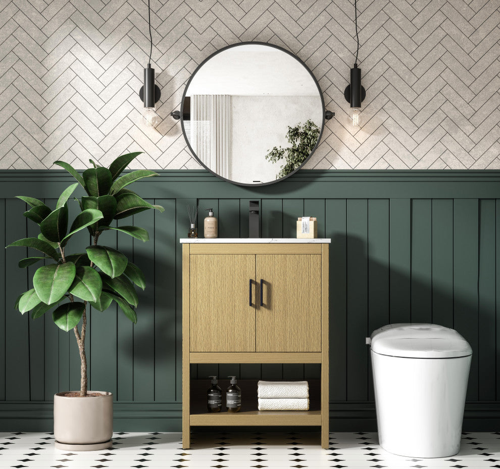 Home Living 24" Single Bathroom Vanity, Honey Brown