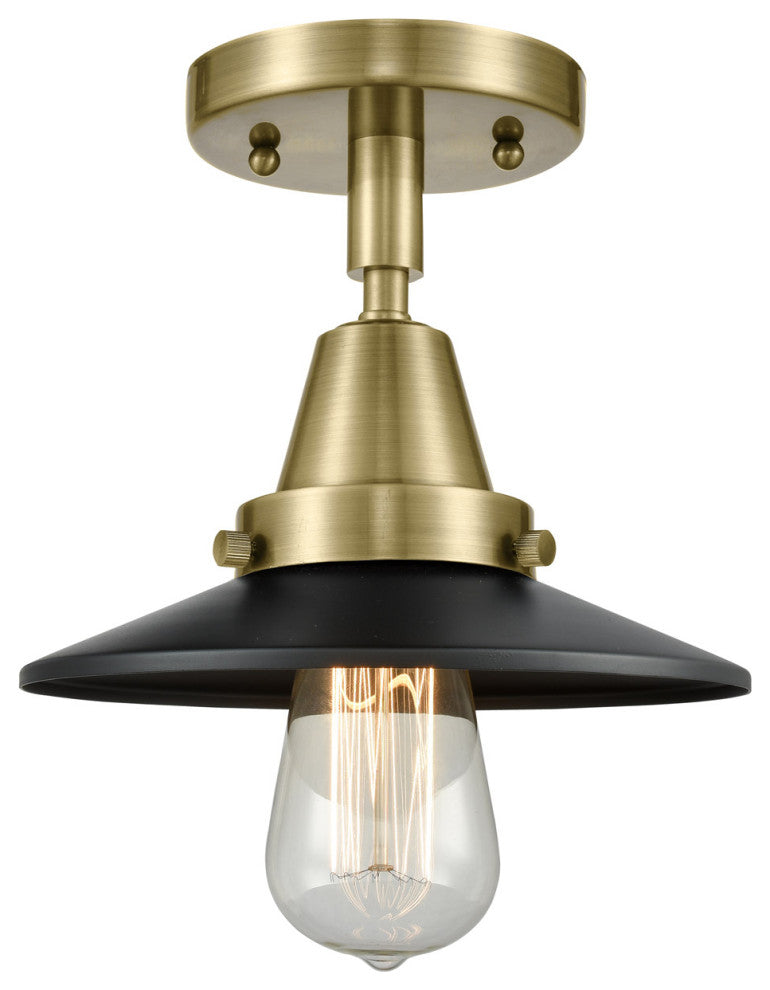 Innovations 447-1C-AB-M6-LED Railroad 1 Light 8" Flush Mount, Antique Brass