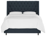 Wells Twin Tufted Wingback Bed, Linen Navy
