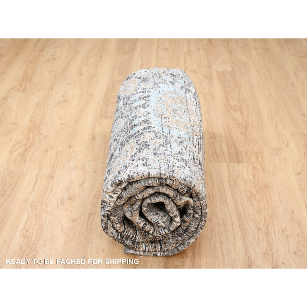 Gray, Silk with Textured Wool, Hand Knotted, Modern, Round, Rug, 11'10" x 11'10"