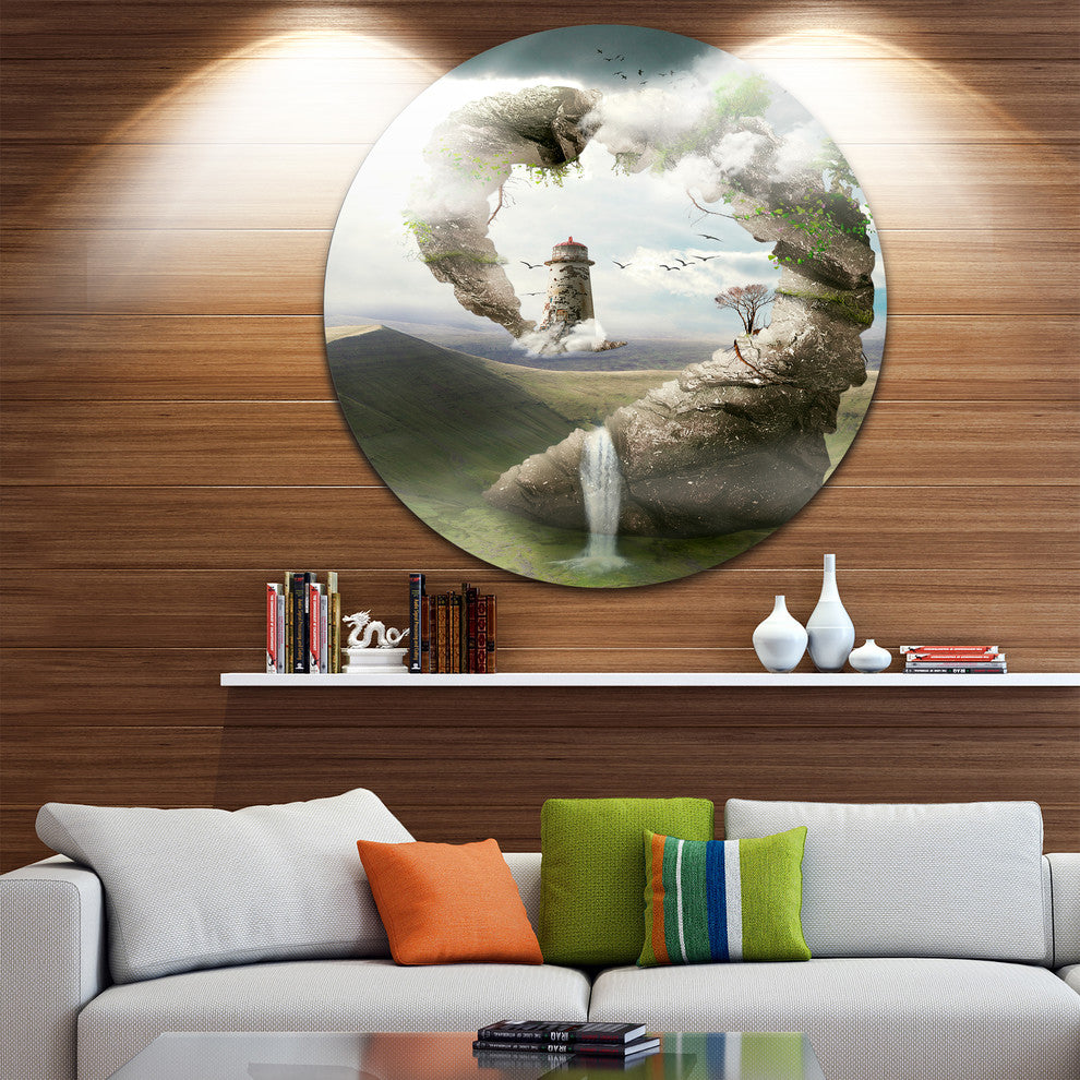 Magical Bridge To Lighthouse, Landscape Photo Disc Metal Wall Art, 11"