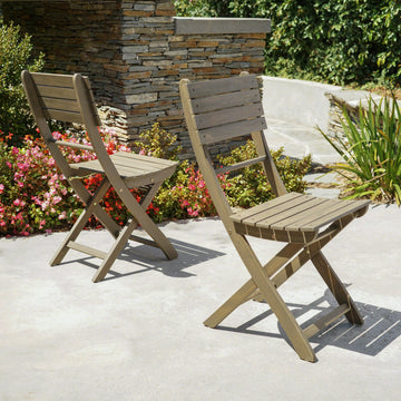 GDF Studio Vicaro Outdoor Gray Acacia Wood Foldable Dining Chairs, Set of 2