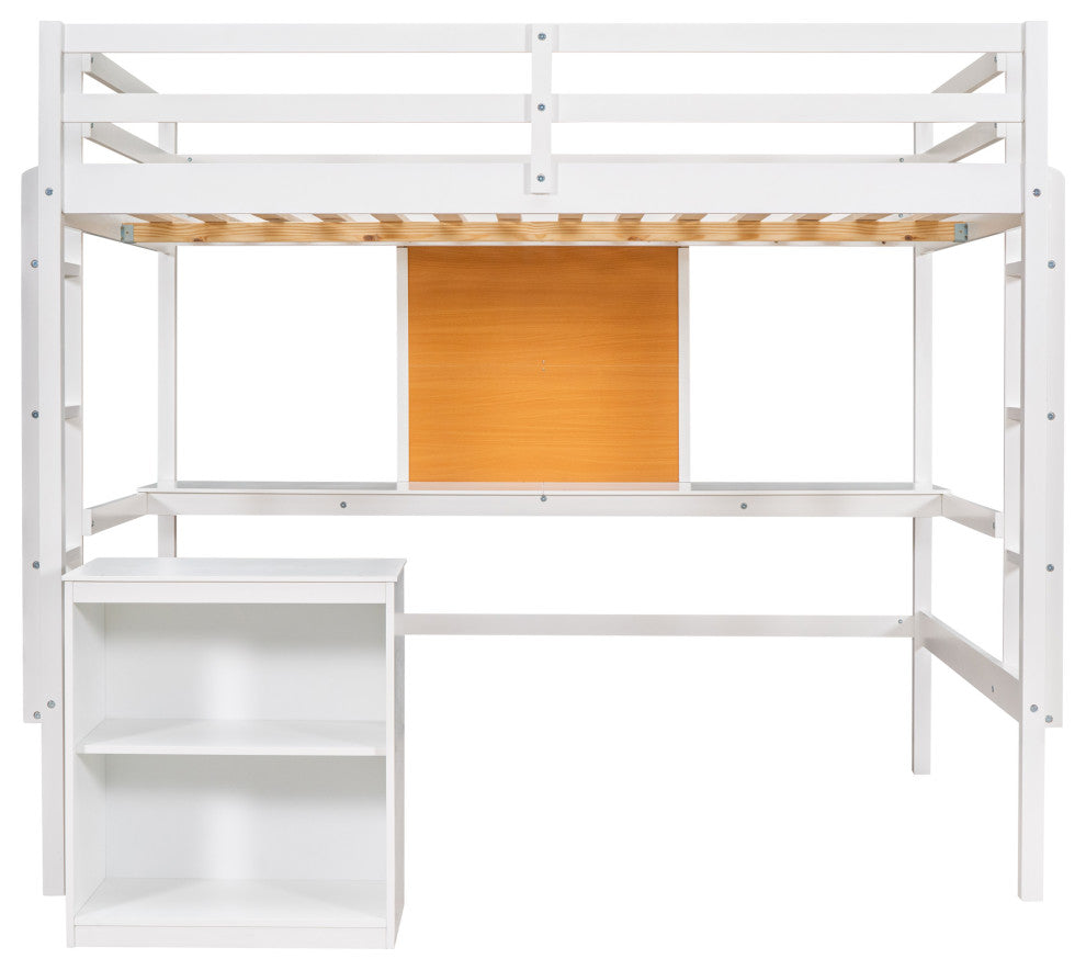 Gewnee Full size Wood Loft Bed with Desk and Writing Board in White