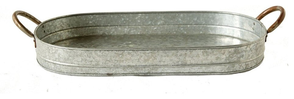 Benzara Galvanized Metal Tray With Ear Handles, Gray