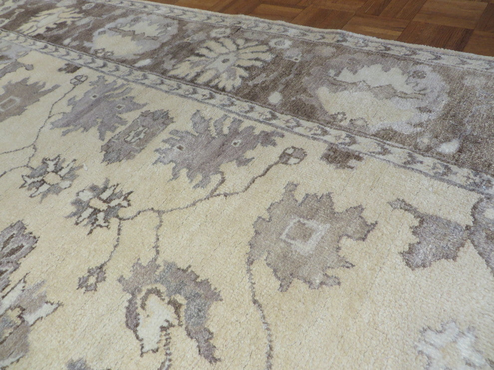 Hand Knotted Beige and Brown Bamboo Silk Oriental Rug, 8x10