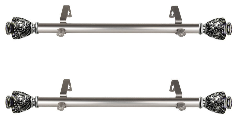 Rona 1" Diameter Side Curtain Rod 12-20" Long, Set of 2, Satin Nickel