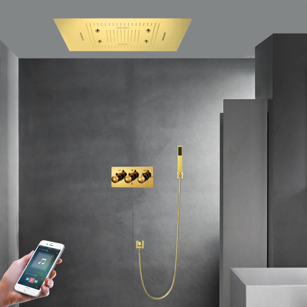 LED Mist Hot and Cold Shower System With Square Hand Shower, Phone Control