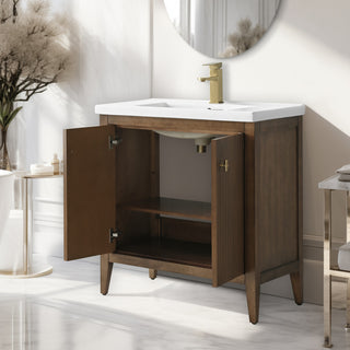 Vanity Art Freestanding Vanity, Walnut, 30", Single Sink, Golden Brushed